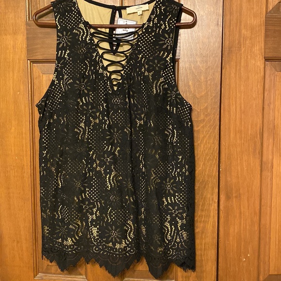 TWO gorgeous lace tanks with lattice v-neck- black and cream! - Picture 4 of 5